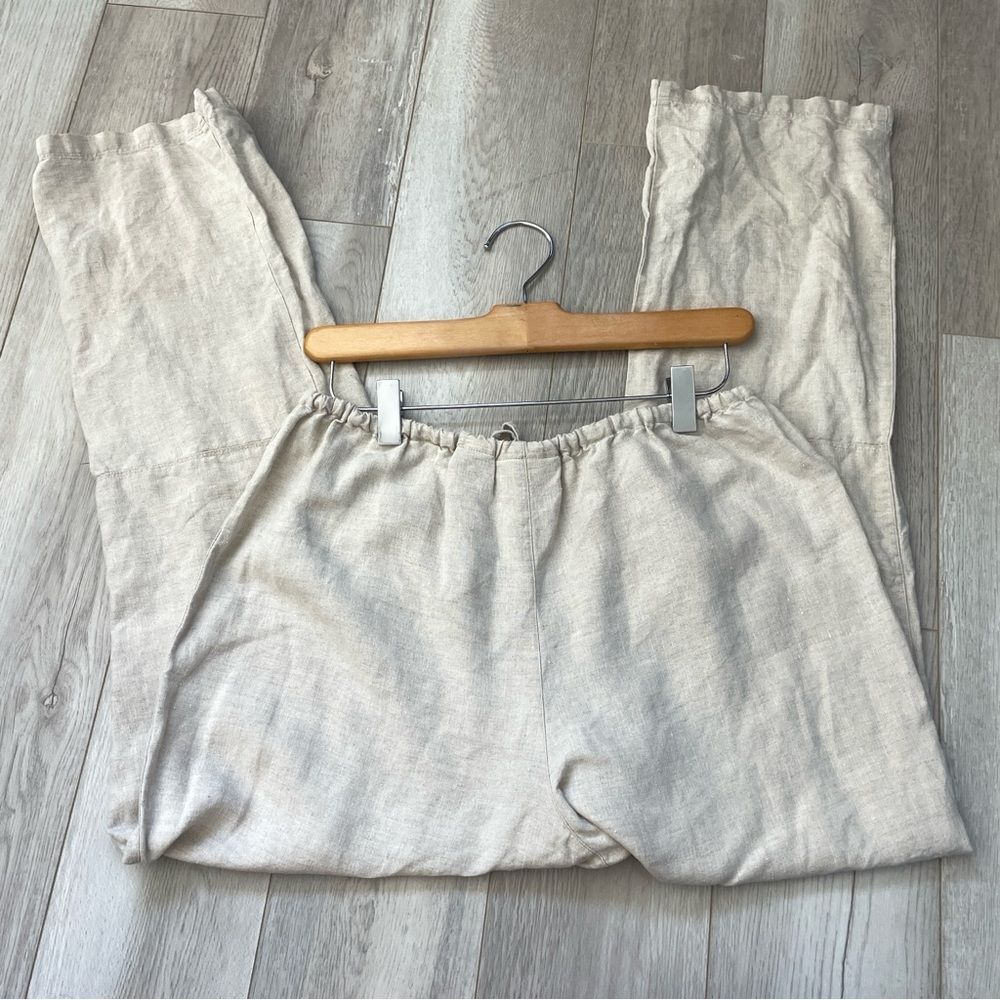 Linen Pullon Pants straight leg womens Beige (small) minimalist natural classic - Picture 5 of 6